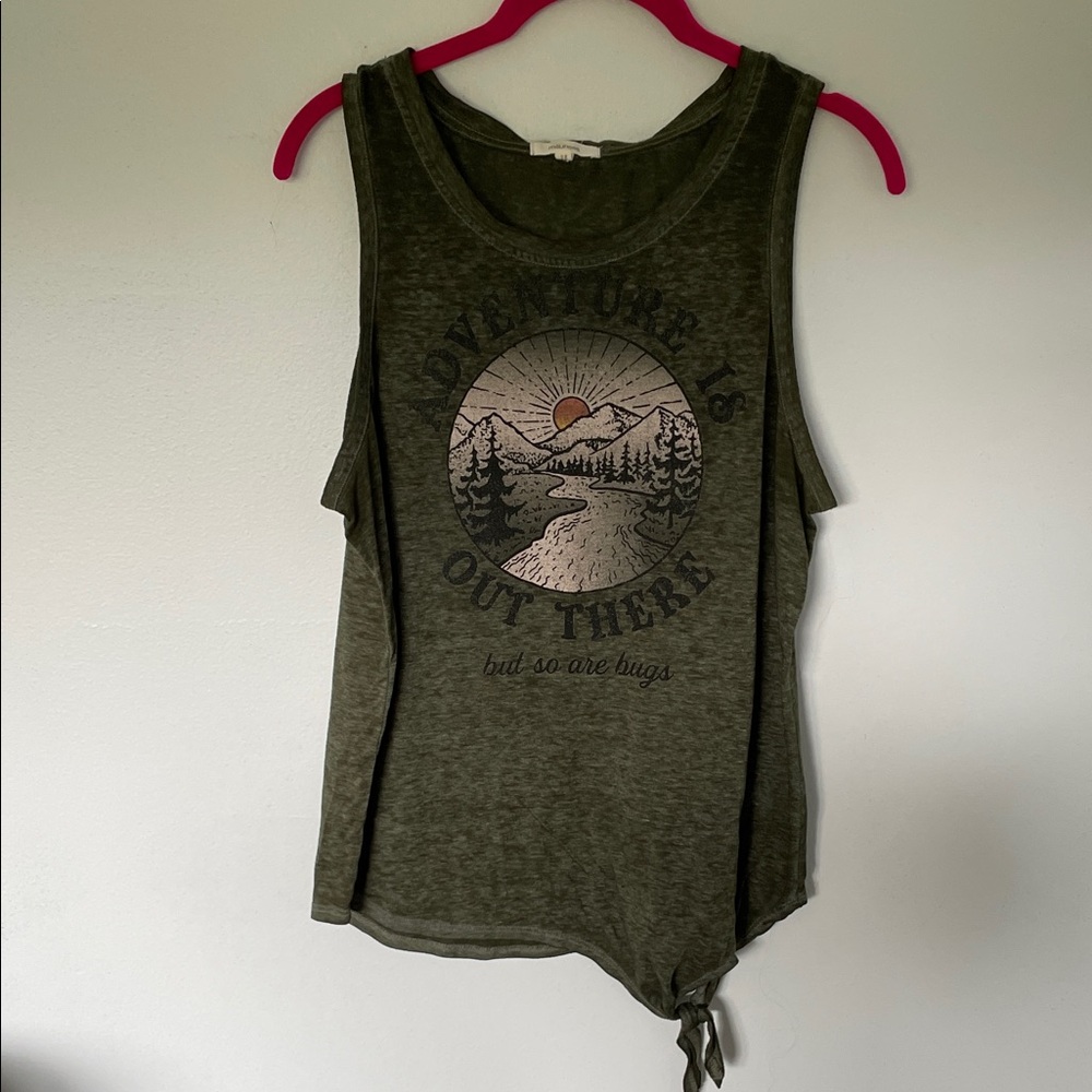 Olive Green Outdoor Graphic Tank Top